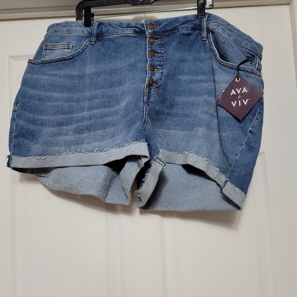 AVA & VIV SZ 26W BLUE JEAN STRETCH MID-RISE MIDI SHORTS